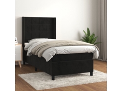 Cama Box Spring Con Colchón Terciopelo Negro 100x200 Cm