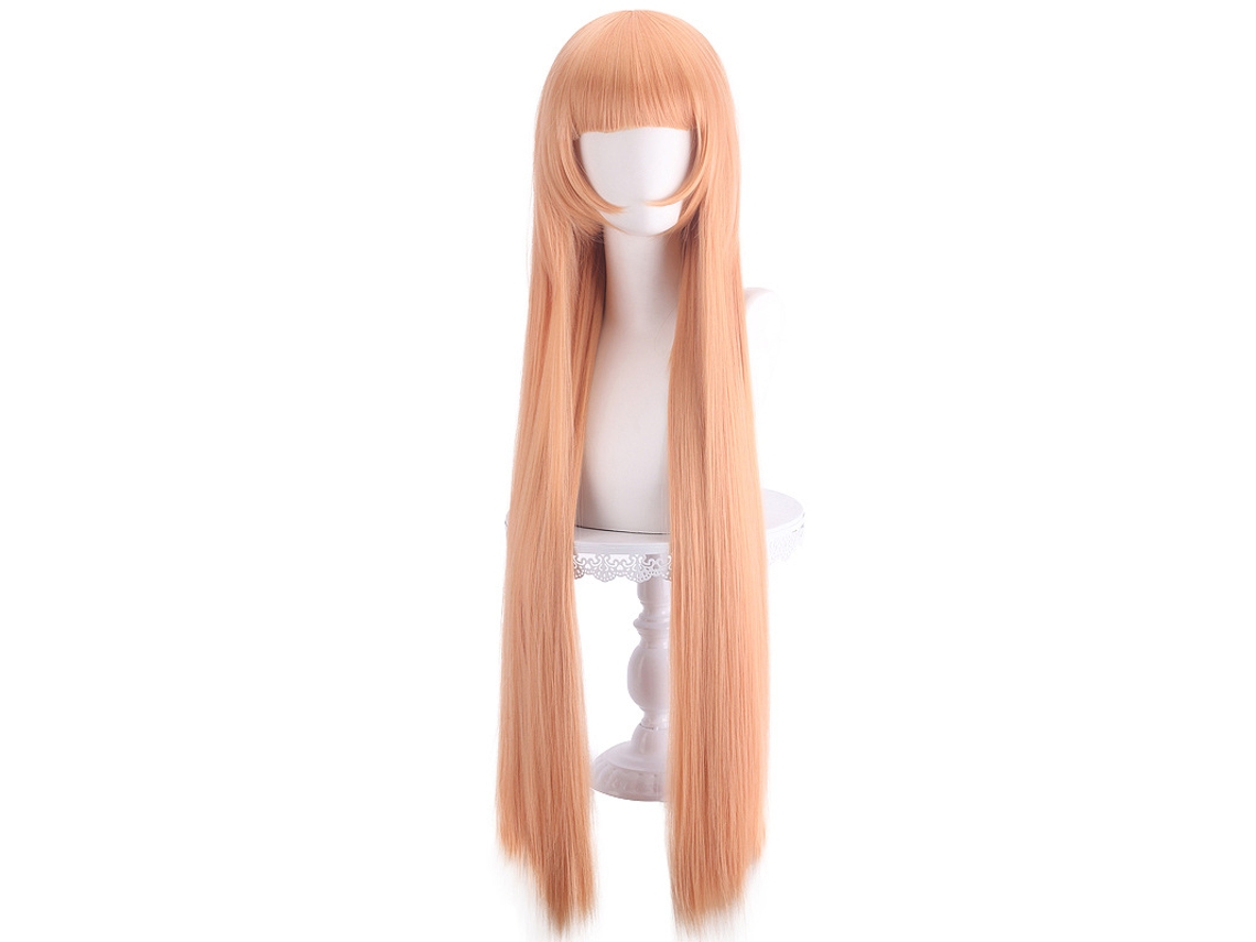 Peluca de anime naranja intenso, cabello largo de mujer