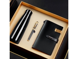 Set de regalo corporativo, negro degradado, alta calidad. Sfushos (taza térmica digital con espejo, bolígrafo y libreta).