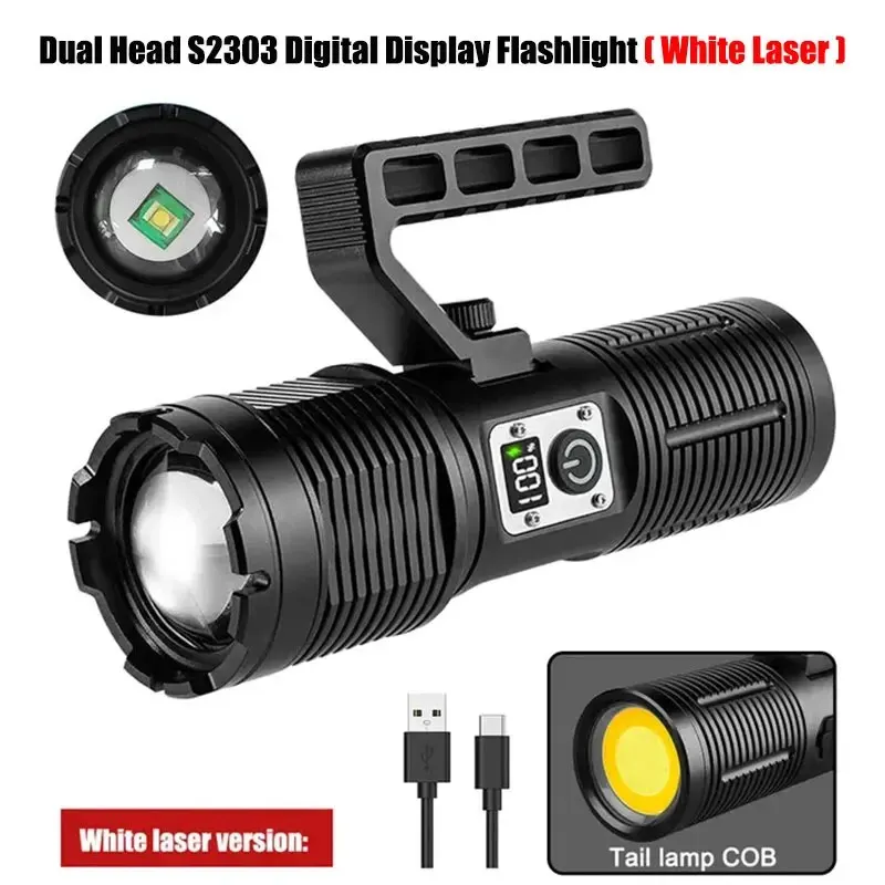 (luz Blanca) Linterna Led De Alta Potencia, Con Zoom, Foco De Emergencia Para Exterior, Pantalla Digital, Aluminio.