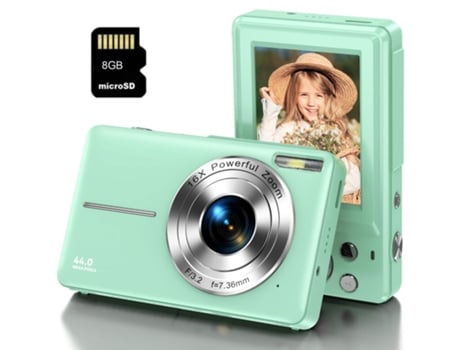 Cámara fotos digital compacta DC403 Nivel de entrada Regalo de cámara para niños FHD 44MP ZOOM 16X Pantalla de 2,4 pulgadas + 8GB - Verde LKC