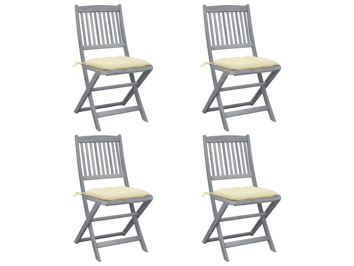 Sillas plegables de exterior de acacia maciza de 4 piezas con cojines DKD Home Decor