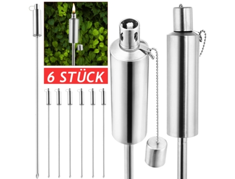 Antorcha de jardín 6 piezas de acero inoxidable 115 cm