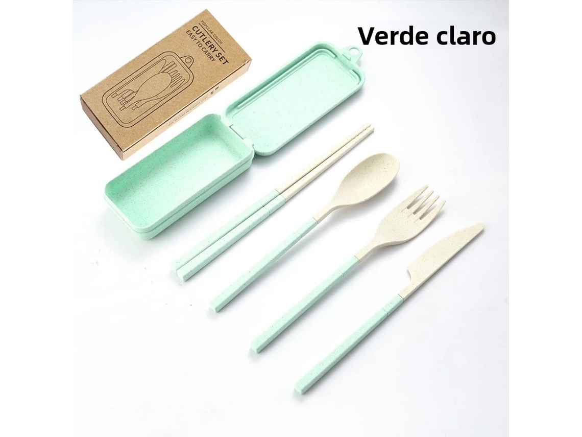 (verde Claro) Juego De Cubiertos Portátil De Cuatro Piezas, Fabricado En Plástico Pp Ecológico, Desmontable.