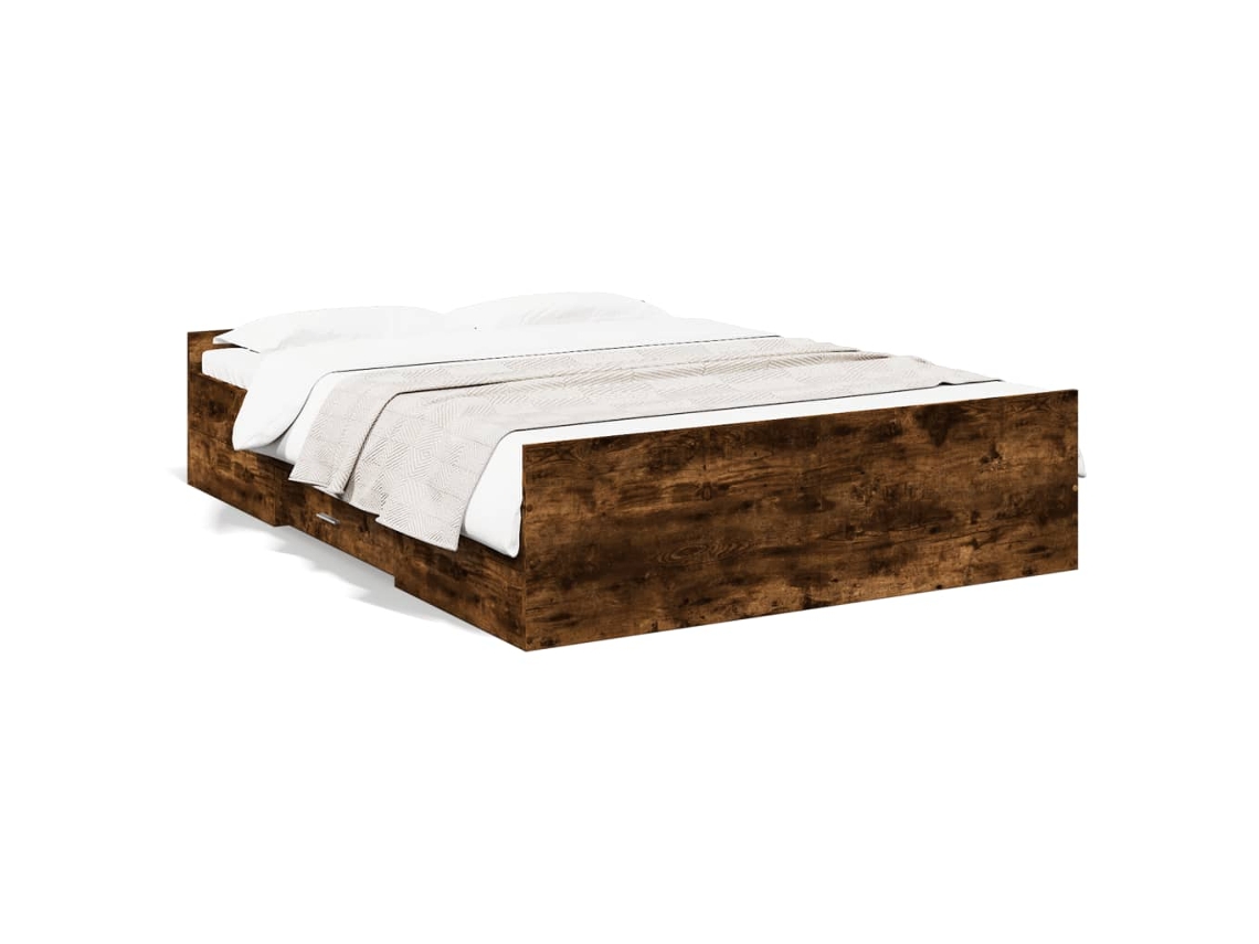 Maison Exclusive - Cama Con Cajones Madera De Ingeniería Roble Ahumado 140x190 Cm
