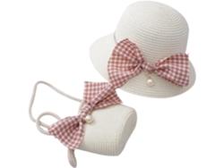 Sombrero De Playa De Paja Y Red Para Niños, Sombrero De Bambú Rosa