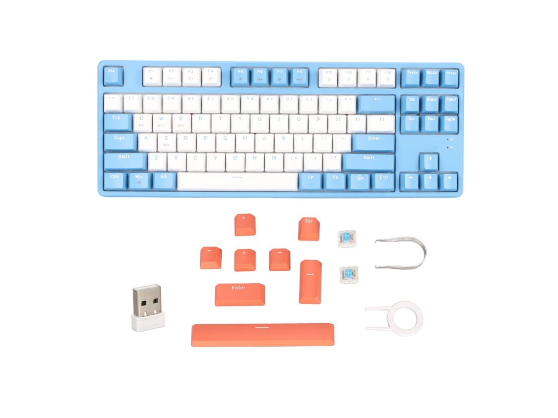 Teclado Mecânico Sem Fio Bluetooth 2.4g 5.0bt 87 Teclas Hot Swappable Switch Azul Para Escritório E Jogos