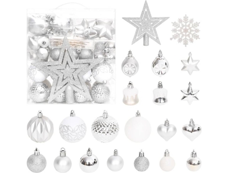 vidaXL Juego de adornos de navidad de 70 piezas plateado y blanco