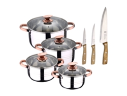 Batería De Cocina Ø16ø18ø20ø24cm De Acero Inoxidable Nona San Ignacio (8 Piezas) Con 3 Cuchillos
