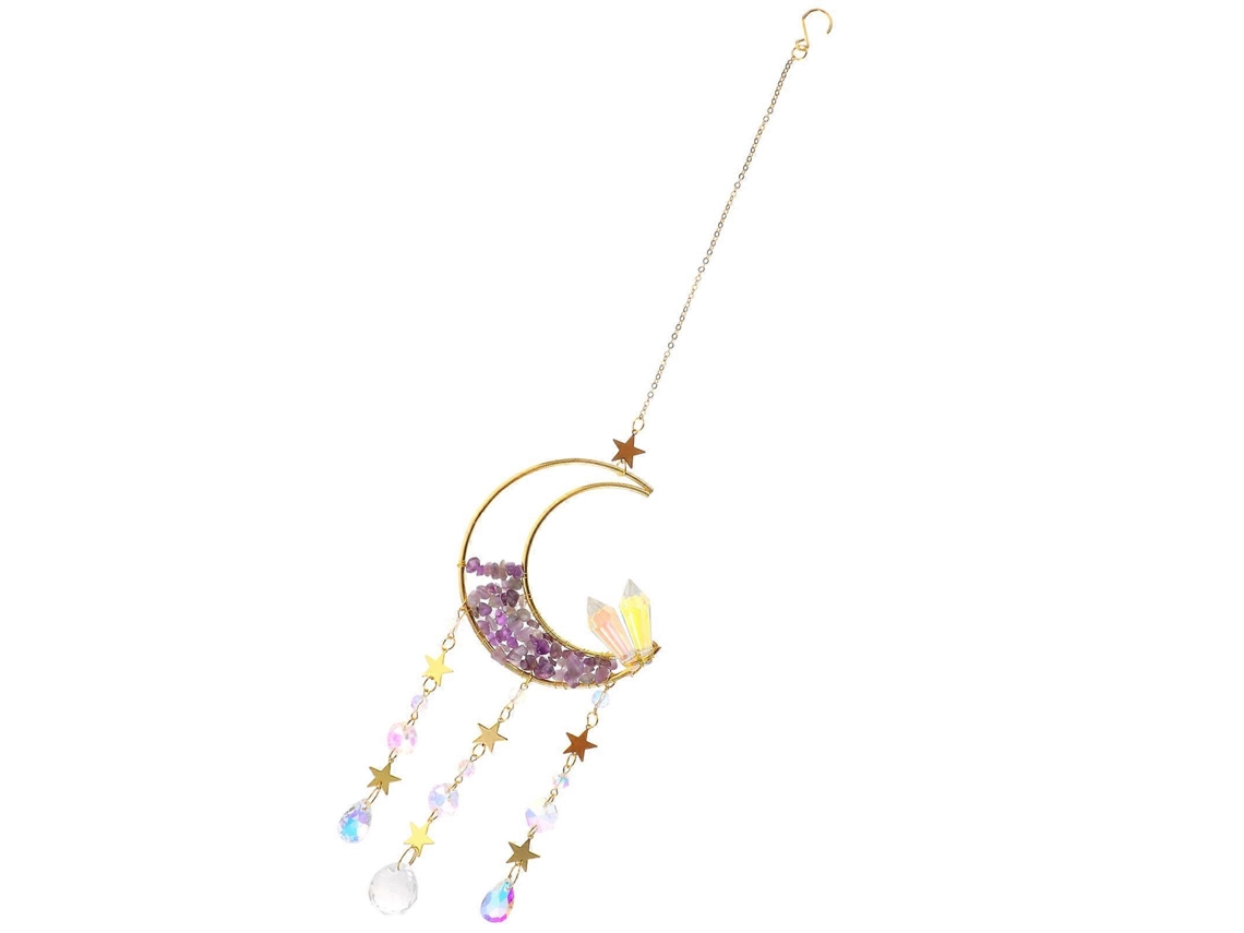 Juego de 1 atrapasol de cristal con forma de luna para colgar en la ventana, decoración de interiores, 43x10cm, que produce arcoíris.
