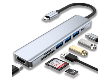 Hub USB C Adaptador USB C Estación de acoplamiento USB C 7 en 1 con 4K Hdmi Usb 3.0 100W Pd y lector de tarjetas Sd/Tf Gris