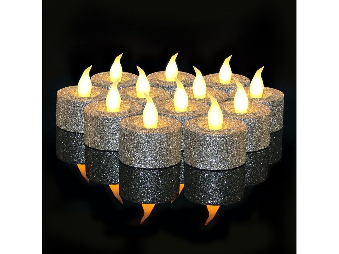 Velas Led Plateadas Con Batería, Paquete De 12, Velas Sin Llama Para Fiestas, Decoración Navideña, Velas Parpadeantes.