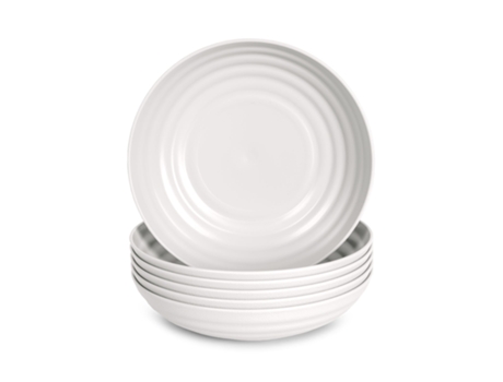 Juego de 6 Platos Plastic Forte Classic Hondos 19 cm Reutilizables. Ideal Fiestas. Blanco