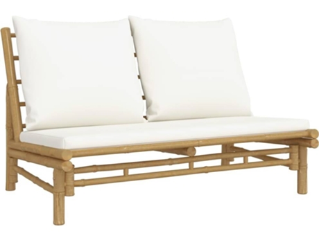 Banco de jardín de bambú VIDAXL con cojines blanco crema