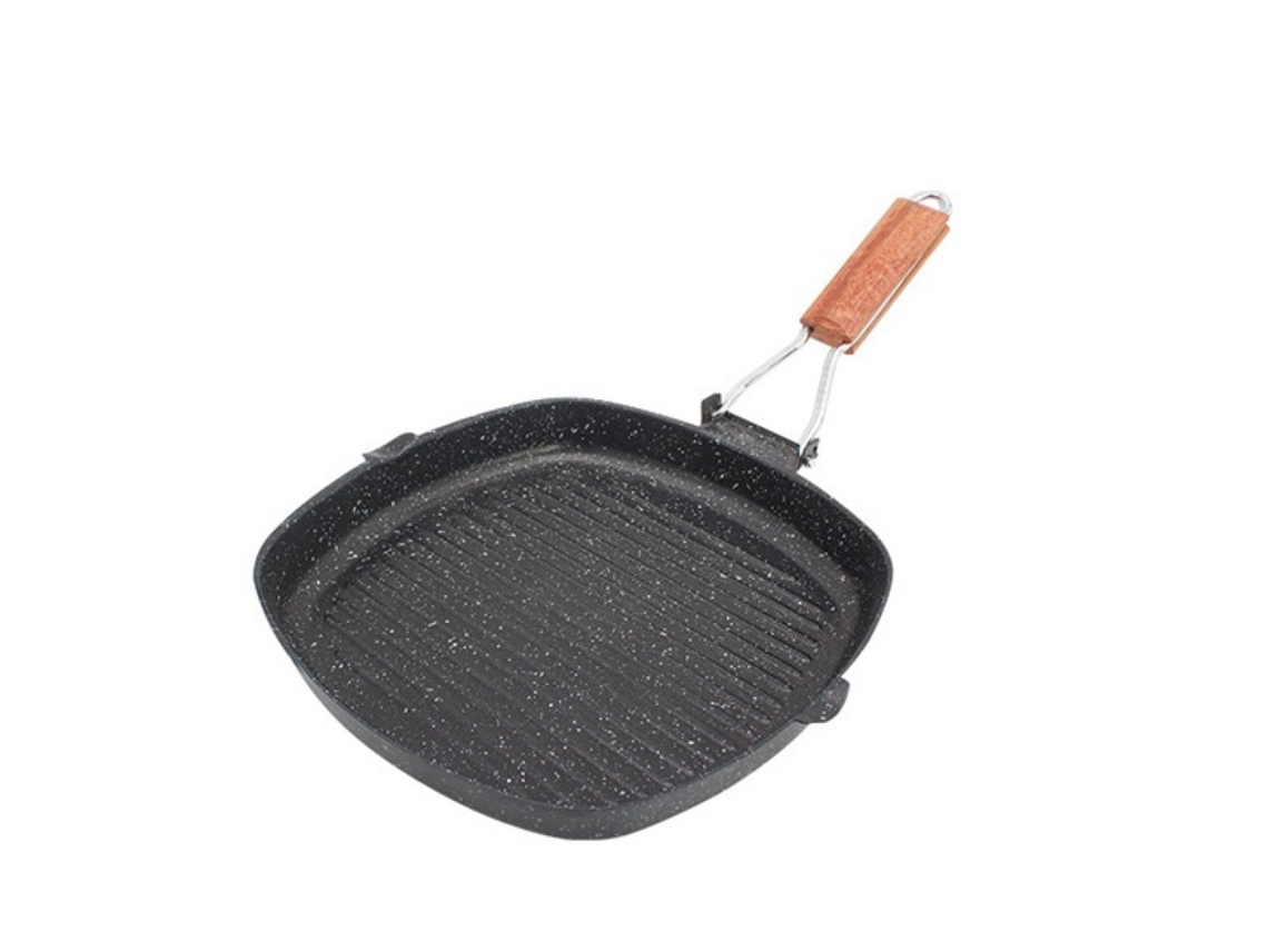 Sstrwgood Sartén Grill 24 Cm Con Mango De Madera Plegable Para Inducción Y Gas