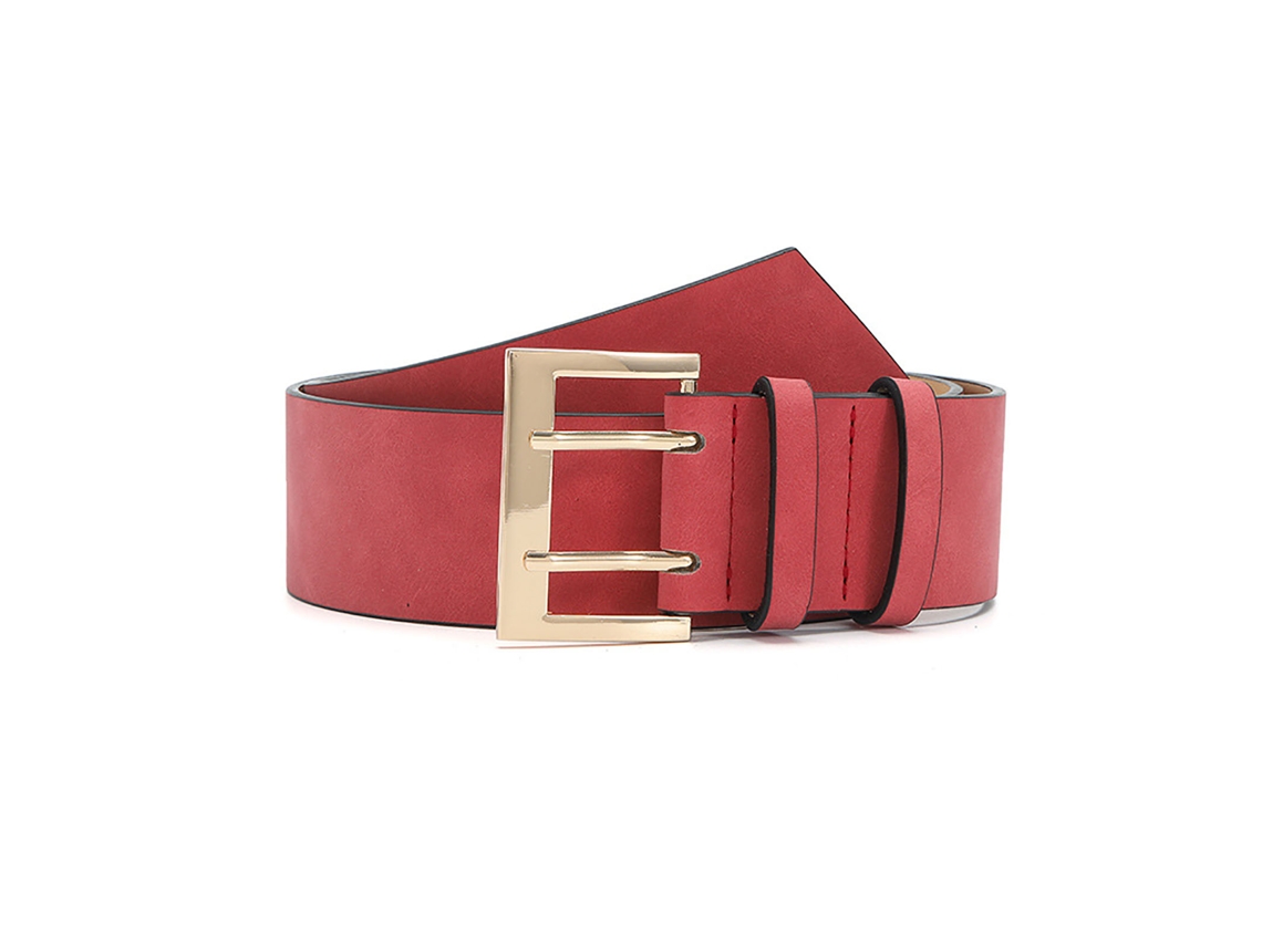 Cinturón De Moda Para Mujer Con Hebilla De Doble Aguja Para Vestidos Y Pantalones - Rojo Talla Única