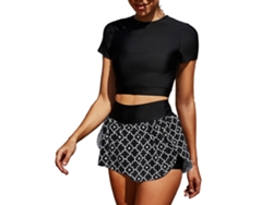 Bikini de dos piezas estampado negro de manga corta, talla XL