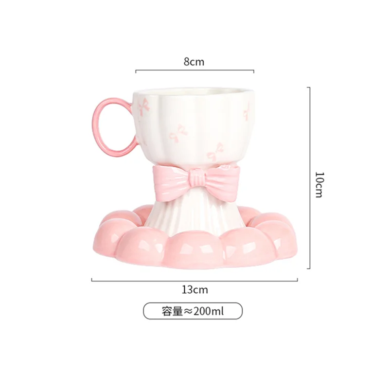Taza De Café De Cerámica (rosa, 200 Ml), Vajilla En Tonos Dopaminérgicos, Bonita Taza De Té Con Pajarita.