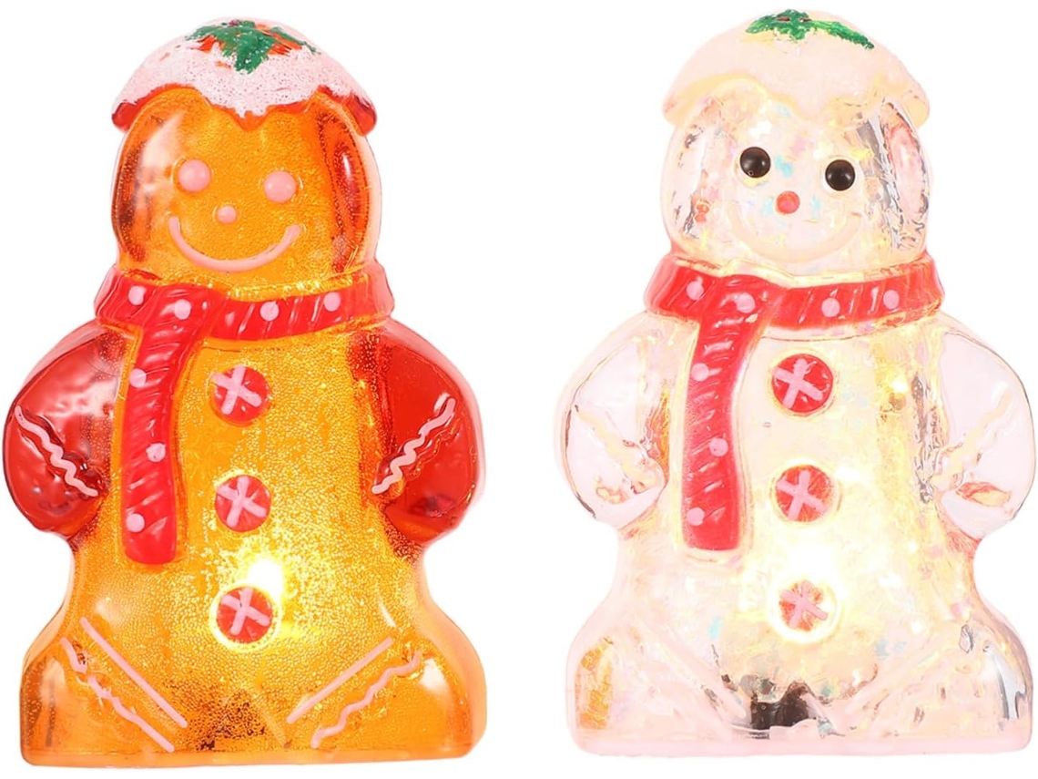Juego de 2 figuras de galletas de jengibre con luces LED para decoración de mesa, ideales para regalar.