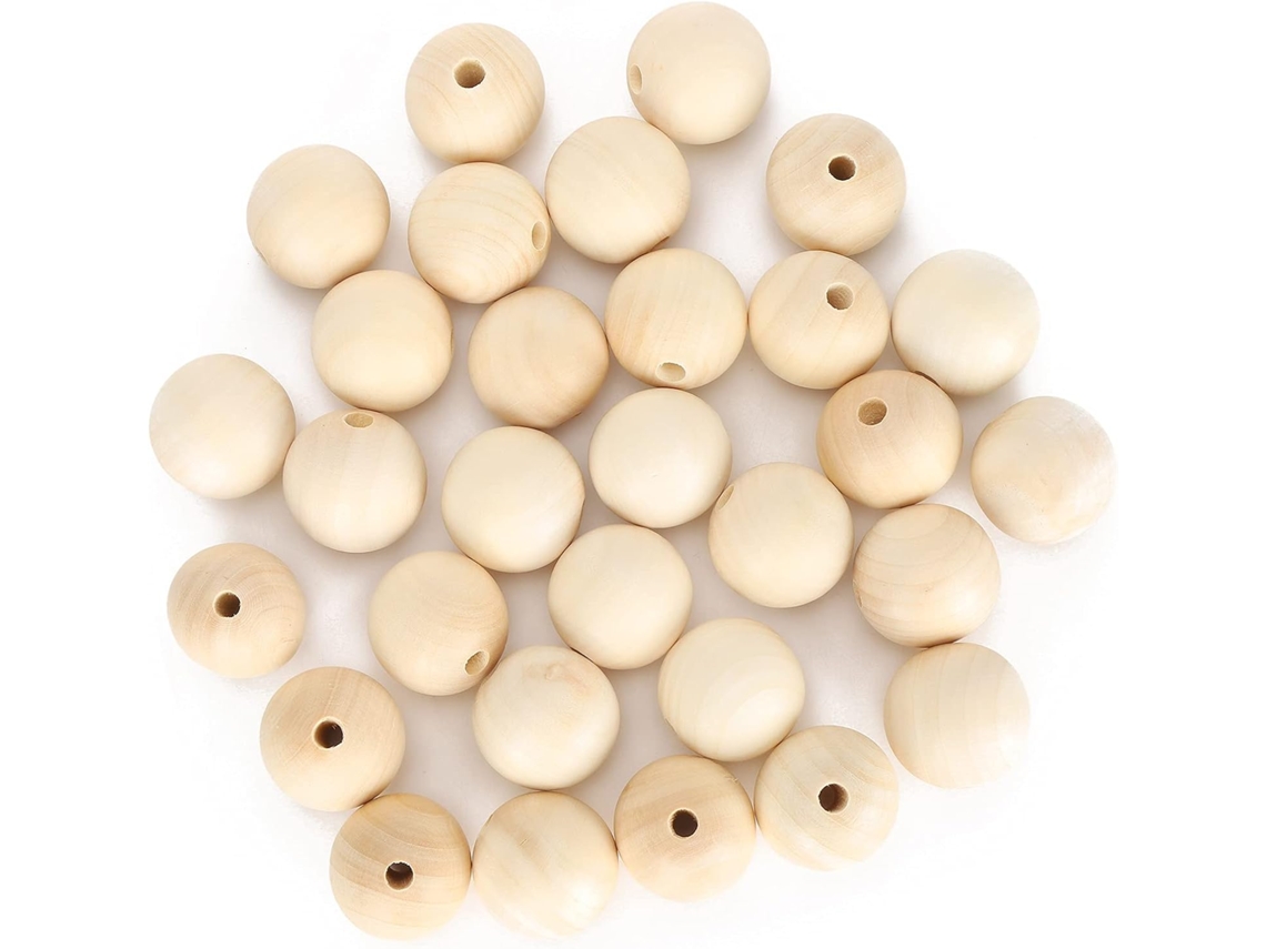 Juego De 30 Cuentas Redondas De Madera Perforadas - Cuentas Espaciadoras Para Joyería
