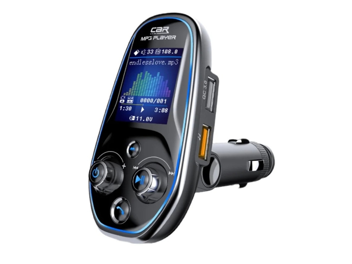 Transmisor FM Bluetooth 5.0 QC3.0, pantalla de 1,44 pulgadas, compatible con disco U, tarjeta TF y entrada auxiliar Yizhood (negro)