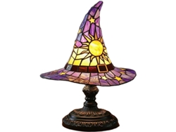 Luz de noche con forma de sombrero de bruja y vitral, perfecta para decoración de Halloween, recargable por USB, 30 cm, color morado