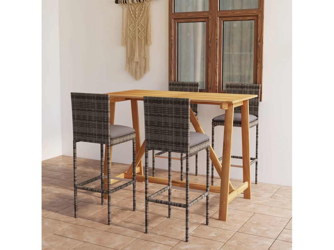 Juego de bar de jardín de 5 piezas con cojines, gris, Dkd Home Decor