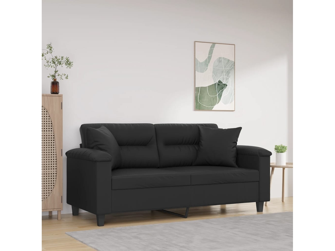 Sofá De 2 Plazas Con Cojines Cuero Sintético Negro 140 Cm