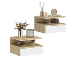 2 Mesitas De Noche Colgantes De Pared Con Cajones, Roble Blanco, 35x32x22,5