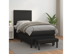 Cama Box Spring Con Colchón Cuero Sintético Negro 90x190 Cm