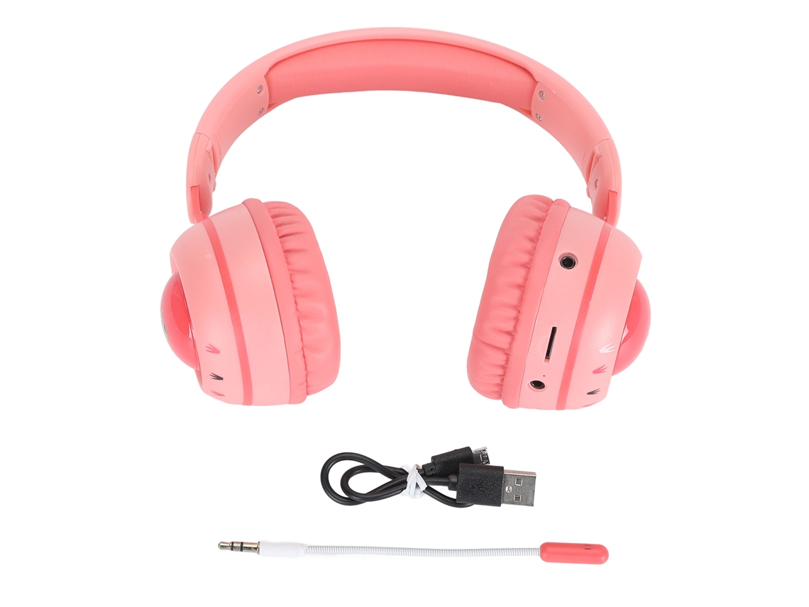 Fones De Ouvido Bluetooth Para Crianças Com Luzes Rgb 15h De Reprodução Estéreo Hifi Sem Fio E Com Fio Com Microfone Removível Rosa