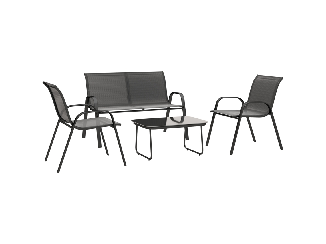 Conjunto Jardín 4 Piezas, 2 Bancos Dobles, Mesa Cristal, 113x66x79cm