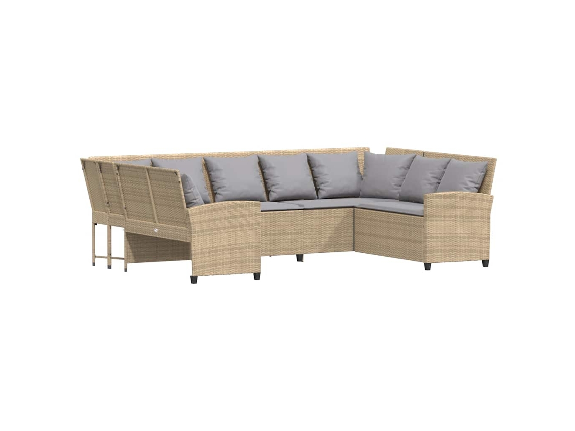 Sofá de jardín con cojines de mimbre, beige, MAISON EXCLUSIVE