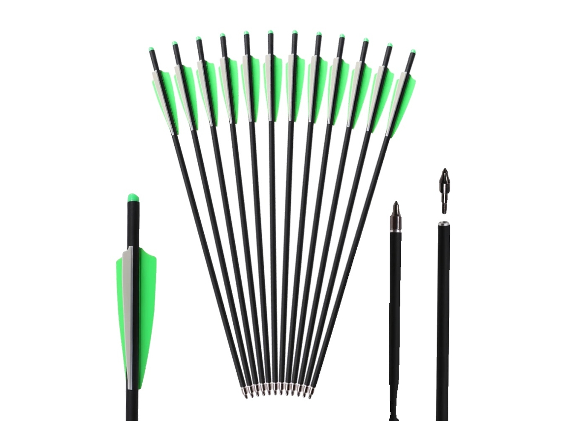 Flechas de carbono, Spine 500, ID 62 mm, 12 piezas, verde OEM