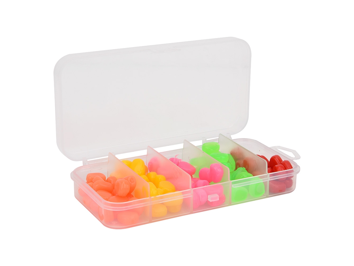 Kit de 100 señuelos de pesca artificiales de PVC con forma de maíz.