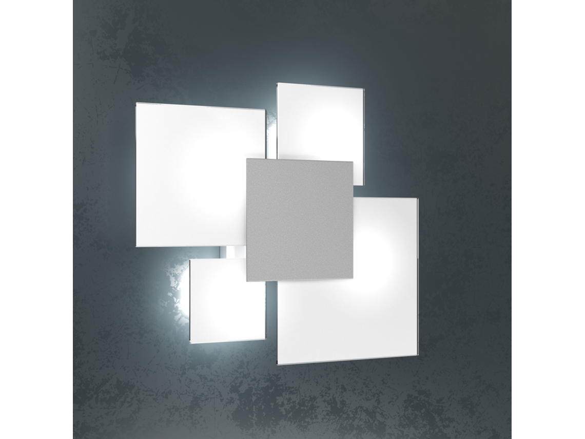Lámpara de techo rectangular Toplight Upgrade de 4 luces con casquillo Gx53, estructura en gris y blanco, diseño moderno, 46 x 42 x 15 cm.