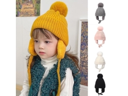 Gorro de invierno 2026 para niños con orejeras peludas, grueso, acanalado, forrado con pompón, cálido, regalo de Navidad y Año Nuevo.