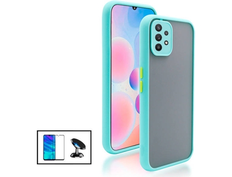 Kit Funda Antichoque, Película 5D Full Cover y Soporte Magnético de Coche Samsung Galaxy A32 5G PHONECARE Azul Claro