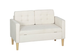 Sillón, Reposabrazos, Capitoné, Cojines, Madera Caucho, 117x62x78cm, Crema