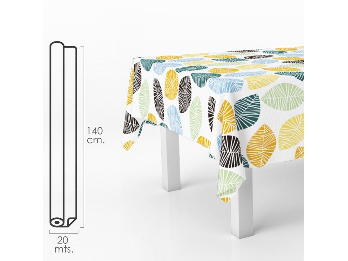 Mantel Hule Rectangular Hojas Colores. Impermeable Antimanchas PVC 140 cm x 20 metros. Rollo Recortable. Interior y Exterior ORYX