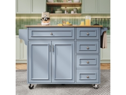 Isla de cocina moderna de 110×45 x 75×92 cm, carrito de servicio extraíble, aparador vintage, mesa multifuncional con almacenaje, estilo azul.
