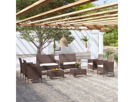 Conjunto 8 muebles de jardín VIDAXL y cojines ratán sintético marrón