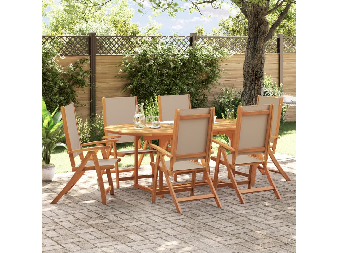 Juego de comedor de jardín de 7 piezas en acacia maciza y textilene, Dkd Home Decor