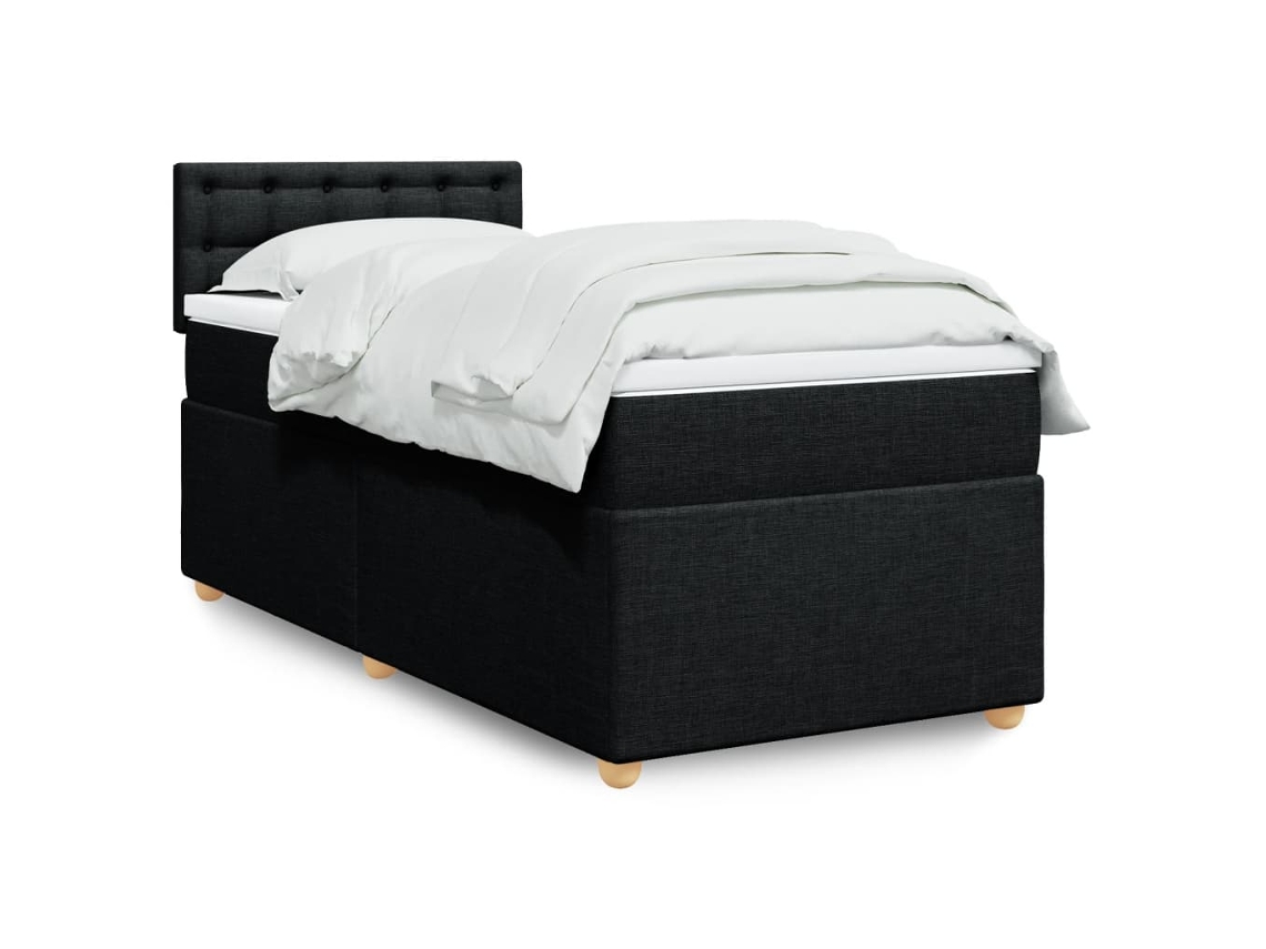 Cama Box Spring Con Colchón Tela Negro 80x200 Cm