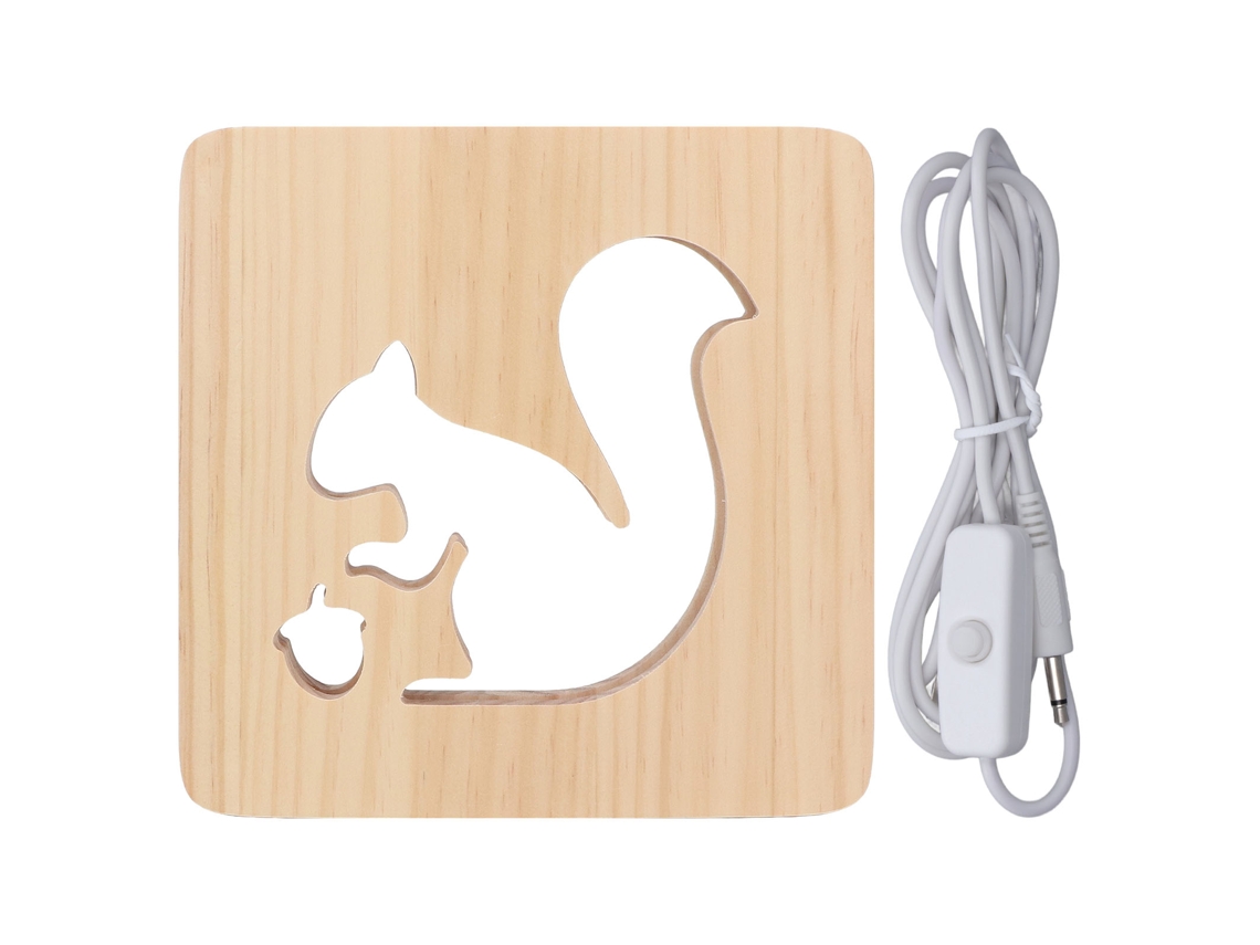 Bonita Luz Nocturna Led Cálida Con Diseño De Ardilla Hueca Para Bebés Y Niños.