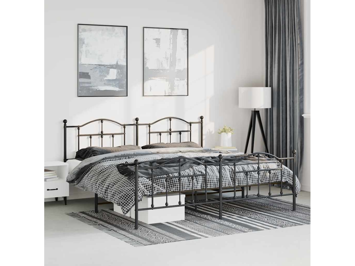 Estructura Cama Sin Colchón Con Estribo Metal Negro 193x203 Cm
