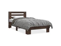 Maison Exclusive - Estructura Cama Madera Ingeniería Metal Marrón Roble 100x200 Cm
