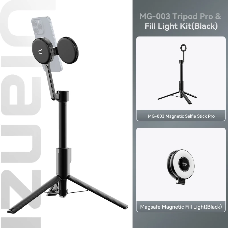 Kit 1 de MG-002 Trípode magnético para selfies con palo para iPhone 16/15, versión Magsafe Pro, control remoto Bluetooth