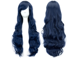 Peluca larga y rizada para cosplay de personajes de anime, 80cm (azul oscuro) Gertiz