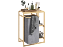 Cesto Ropa Bambú Con Bolsa Extraíble Y Estantes, 50x32x70cm, Gris